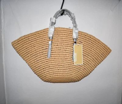 Michael Kors Isa Small Straw Fan Tote Bag in Natural/Black #30S5S9FT1W NWT - Image 1 of 4