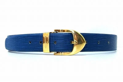 LOUIS VUITTON Epi Santur Cinturón de Cuero Clásico con Herrajes Dorados Azul Usado Japón Foto 1 de 4