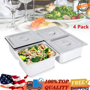 4 Pack 6"Deep 1/2 Size Steam Table Pans with Lids Hotel Food Pan Stainless Steel - Picture 1 of 9