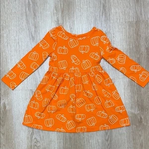 Cat & Jack Orange Pumpkin Print Autumn Fall Long Sleeved Dress 4T - Picture 1 of 5