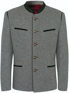 German Bavarian Jacket Austrian Traditional Tyrol Loden Blazer Wool Jacket Gray - Picture 1 of 7