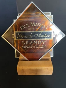 Rare Paul Masson Grande Amber Brown GLASS BOTTLE Coasters With/ Holder - Picture 1 of 5