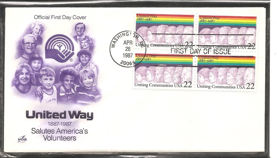 US SC # 2275 United Way FDC. BLK4 . Purple Artcraft Cachet. - Image 1 of 1