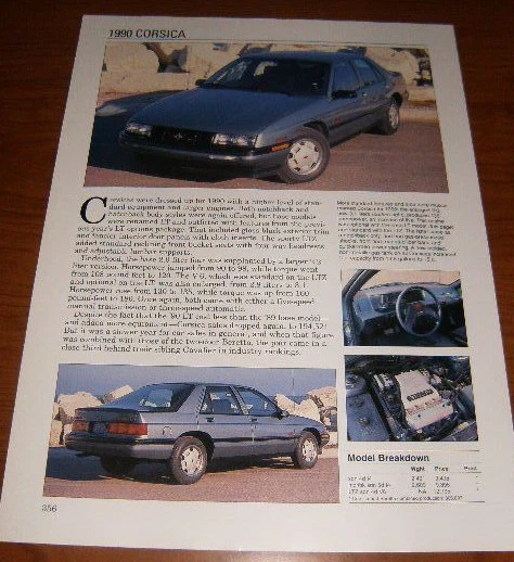 Chevy Corsica 1990 hoja de especificaciones foto de información 90 LTZ LT 3,1 2,8 ★★ Foto 1 de 1