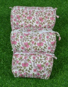 Pure Cotton White Color Quilted Toiletry Bags Unisex Makeup Storage Zipper Bags - Picture 1 of 8