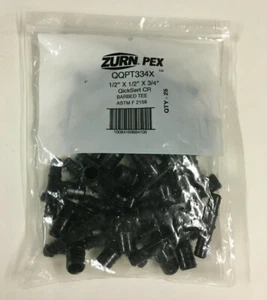 (25) Zurn Pex T-Stück QQPT334X 1/2" x 1/2" x 3/4" Widerhaken QickSert CR Barbed Polymer  - Bild 1 von 4