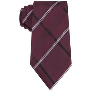 KENNETH COLE REACTION Burgundy Red Twill Ground Grid Check Silk Classic Tie - Picture 1 of 3