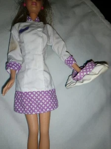 chef barbie coat and hat with purple polka dots  - Picture 1 of 12