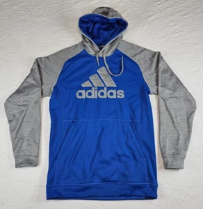 Adidas Hoodie Pullover Sweatshirt Climawarm 3 Bar Logo Blue Gray Size Large Tall - Picture 1 of 23