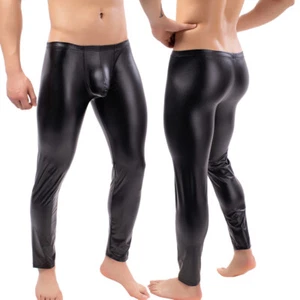 Pantalones de motociclista metálicos de cuero sintético para hombre aspecto húmedo ajustados pantalones largos ropa para club nocturno - Imagen 1 de 16