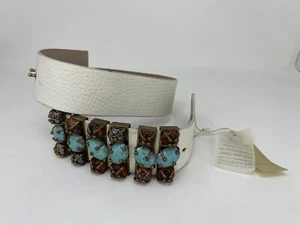 NUEVO CON TRACCIÓN Roberto Cavalli Cinturón de Cuero Guijarros Blanco Piedras Imitantes Talla 40 Leer Descripción - Imagen 1 de 22