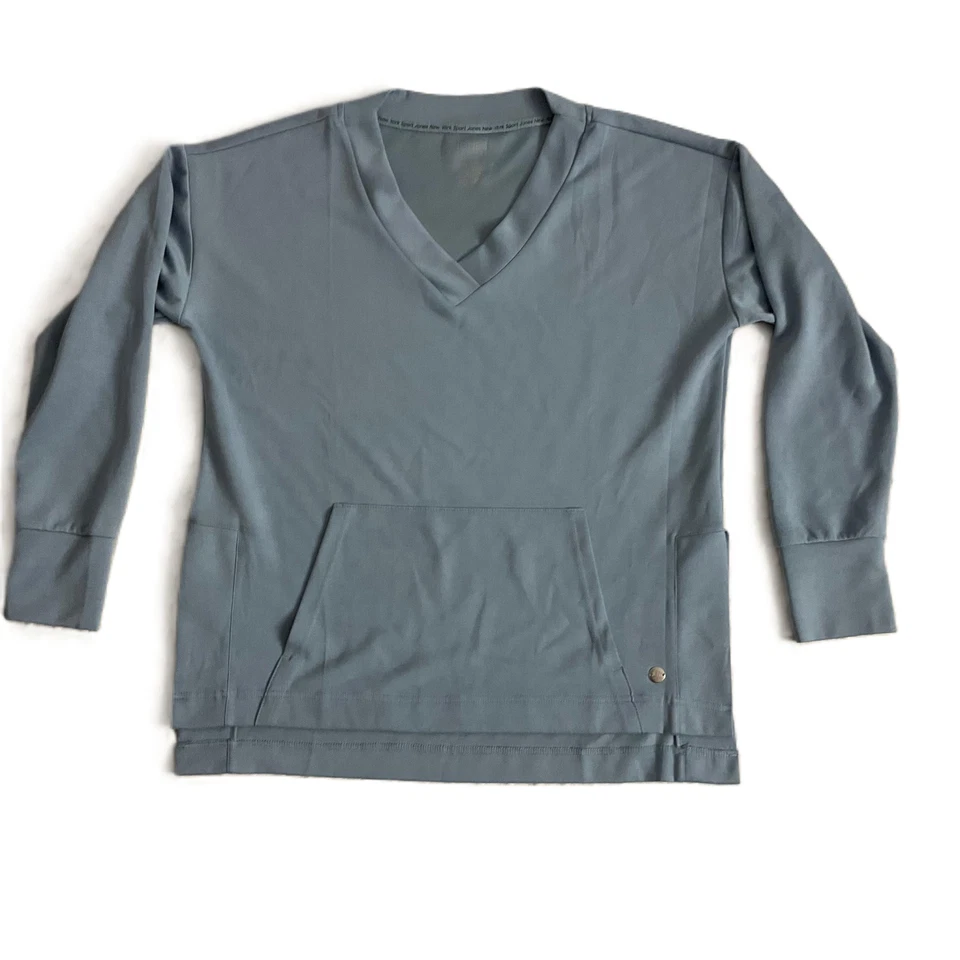 Jones New York Blue V Neck Front Pocket Athletic Long Sleeve Sweatshirt Large - Image 1 of 4
