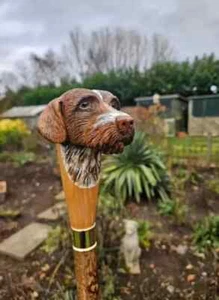 Wooden walking stick hand carved Beautiful Dog wooden walking cane - Picture 1 of 3