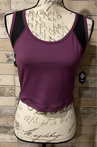 NEW RELEASE Lularoe Powerful Mesh Blocked Crop Tank Shirt Medium M Purple Nwt - Picture 1 of 4