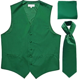 Nuevo Chaleco Esmoquin Para Hombre Verde Esmeralda Chaleco Ascot Hankie Conjunto Boda Formal - Imagen 1 de 4
