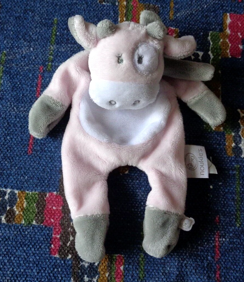 RP/ DOUDOU PLAT NOUKIES VACHE LOLA ROSE BLANC GRIS ECHARPE  KOM 9 - Photo 1/1