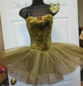 Broche corto de ballet de terciopelo incluido falda de tul tutú verdes dorados terciopelo spandex - Imagen 1 de 9