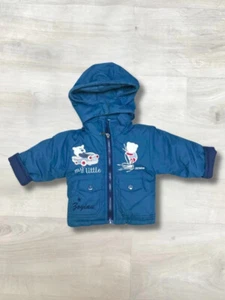 Baby Boy 6 months Winter Coat with Hood Blue Puffer Fleece Lined Embroidered - Picture 1 of 8