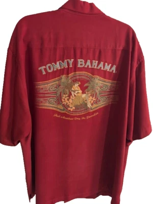 Camisa hawaiana Tommy Bahama para hombre SEDA BORDADA "Otro día en el paraíso" XL Foto 1 de 4