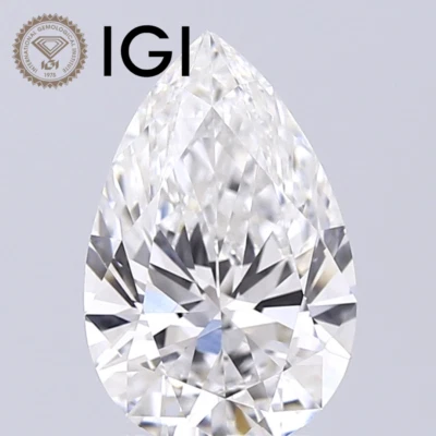 IGI Certified Pear Cut Lab Grown Diamond, DEF Color VVS CVD Lab Diamond for Ring - Image 1 of 4