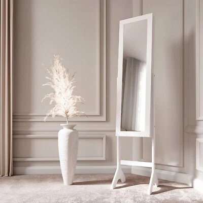 White Standing Full Length Mirror Jewellery Cabinet Bedroom Makeup Organiser - Image 1 of 4