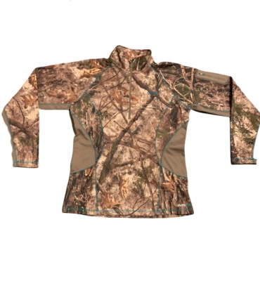 Cabelas Zonz Woodlands  Camo Womens Medium 1/2 Zip Softshell Fleece Sweatshirt - Image 1 of 4