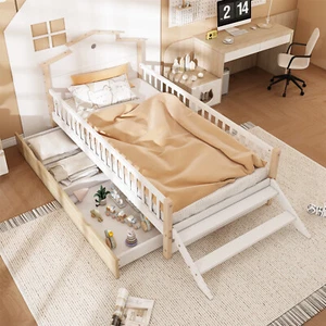 Holzbett Kinderbett Einzelbett 90x200 mit Fallschutz, Schublade und Lattenrost - Bild 1 von 13