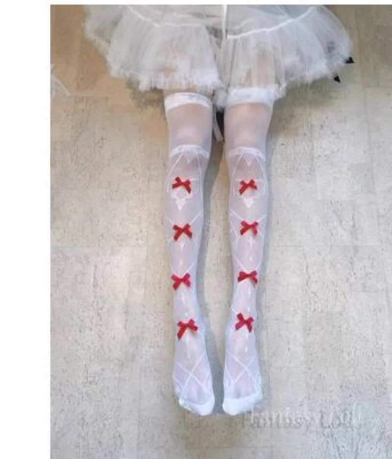 Calcetines por encima de la rodilla Japoneses para mujeres Lolita Bow Medias Mori Niñas Foto 1 de 4