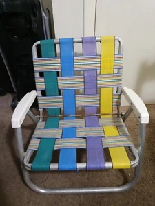 Vintage Aluminum Folding Beach Lawn Patio Outdoor Chair Straps Weave - Picture 1 of 1