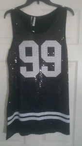 Women's Black Sequin Dress Sequin Evening top Disco Dress 99 Numbered Dress  - Picture 1 of 2