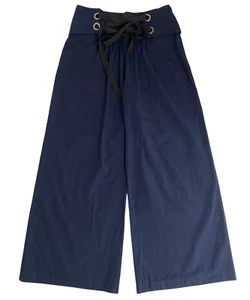 Zara Hose Korsett Bindeband Culotte blau Ösen gerafft weites Bein Damen Small - Bild 1 von 11