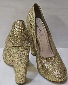 MIU MIU Glitter Golden Pumps Heel 130 mm ~ Europe Size 39 - Picture 1 of 18