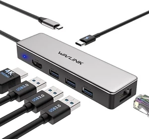 WAVLINK USB C Hub, Laptop USB C Adapter with 4K@30Hz HDMI, 3 USB 3.0, Gigabit Et - Afbeelding 1 van 9