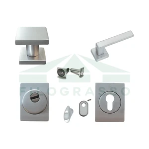 SATIN CHROME SQUARE ACCESSORY KIT FOR EUROPEAN CYLINDER ARMORED DOOR - Picture 1 of 2