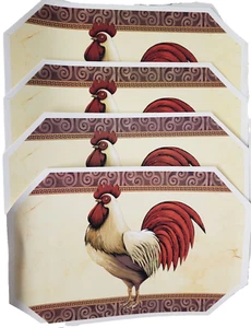 Set of 4 Same Kitchen Vinyl Non Clear Placemats(18"x12")ROOSTER WITH RED TAIL,BH - Picture 1 of 23