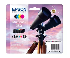 Cartucho de tinta multipack binoculares genuino Epson 502, T02V6, C13T02V64010, nuevo - Imagen 1 de 2
