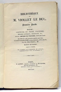 LIVRE ANCIEN BIBLIOTHÈQUE VIOLLET LE DUC POÈSIE HISTOIRES SATYRE PARIS 1849 - Picture 1 of 8