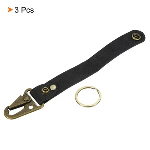 Leather Keychain, 3 Pack PU Belt Clip Key Ring Fob Holder for Bag Wallet, Black - Picture 1 of 5