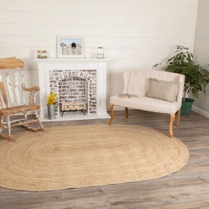 Area Rug Natural Jute Farmhouse 72x108 Oval Braided No Slip Floor Mat VHC Brands - Picture 1 of 11
