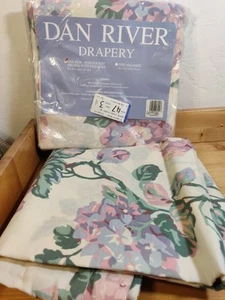 Vtg Dan River Floral Two Pair Rod Pocket Drapes 1 NOS 1 Open 84x84" - Picture 1 of 7