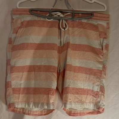 Pantalones Cortos Hombre Island Republic Lino Blanco Melocotón Rayas Talla L Foto 1 de 4