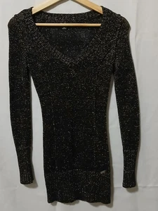 Vintage GUESS Kleid Gr. XS schwarz glänzend stretchig Baumwolle Poly Metallic sehr guter Zustand Pullover - Bild 1 von 5