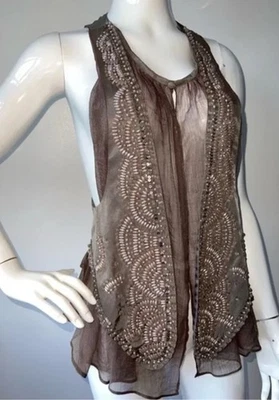 Chaleco Ryu Anthropologie Cuentas Transparente Top Fairycore Bohemio Bordado Talla L Foto 1 de 4