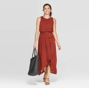 A New Day Womens Rust Red Polka Dot Midi Dress sz L - Picture 1 of 10