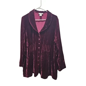 Soft Surroundings Velvet Button Down Shirt LS Silk Womens XL Maroon Pink Red - Picture 1 of 5