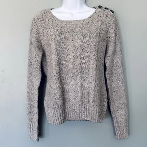 St Johns Bay Cable Knit Chunky Fisherman Gray Sweater Coastal Preppy Womens M - Picture 1 of 8