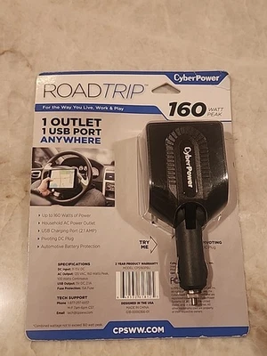 NUEVO Inversor de alimentación CyberPower 160 vatios pico para automóvil con toma de CA USB 5v 2.1a 10w Foto 1 de 4