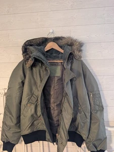 Pilot Bomber Flight Jacket Air Force Flyer's CWU-45 Hooded Sherpa Fur Mens L - Picture 1 of 12