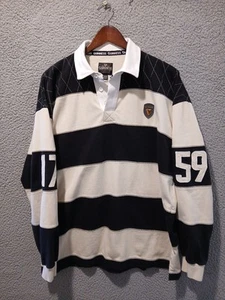 Guinness Polo Shirt Mens Sz XXL Beige Black Rugby Long Sleeve Striped Official - Picture 1 of 7