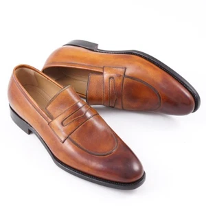 Kiton Antiqued Light Brown Calf Leather Loafers US 9 (Eu 42) Dress Shoes NIB - Picture 1 of 8